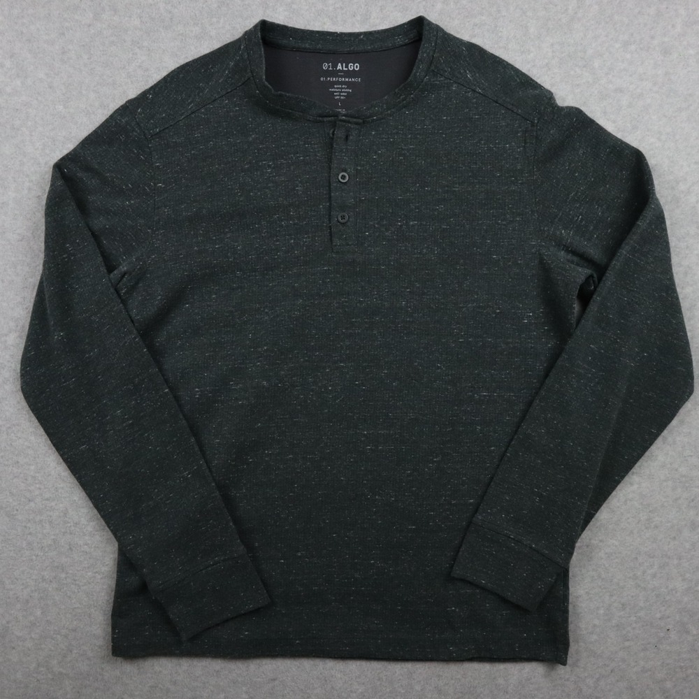 01.ALGO Henley Shirt Mens Large Performance Knit Outdoor Dark Gray Long Sleeve